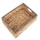 image 4 of Shallow Rectangular Water Hyacinth with Grey Rope Border Storage Basket Brown | Brown | L