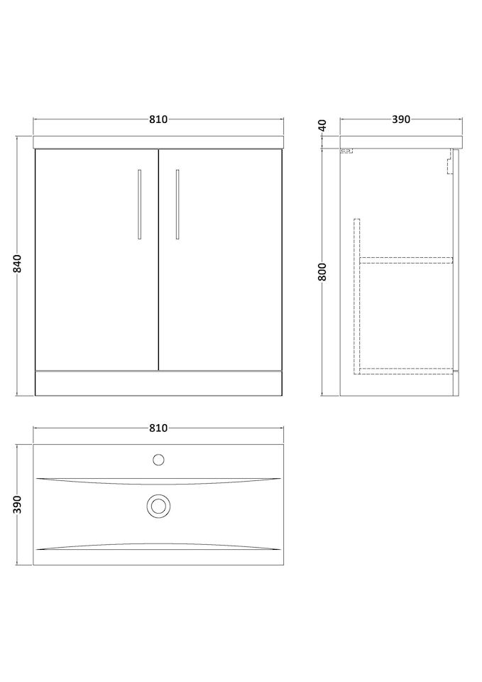 image 1 of Balterley Contemporary Bathroom Floor Standing 2 Soft-Close Door Vanity Unit & Mid-Edge Ceramic Basin | Grey | Anthracite Woodgrain
