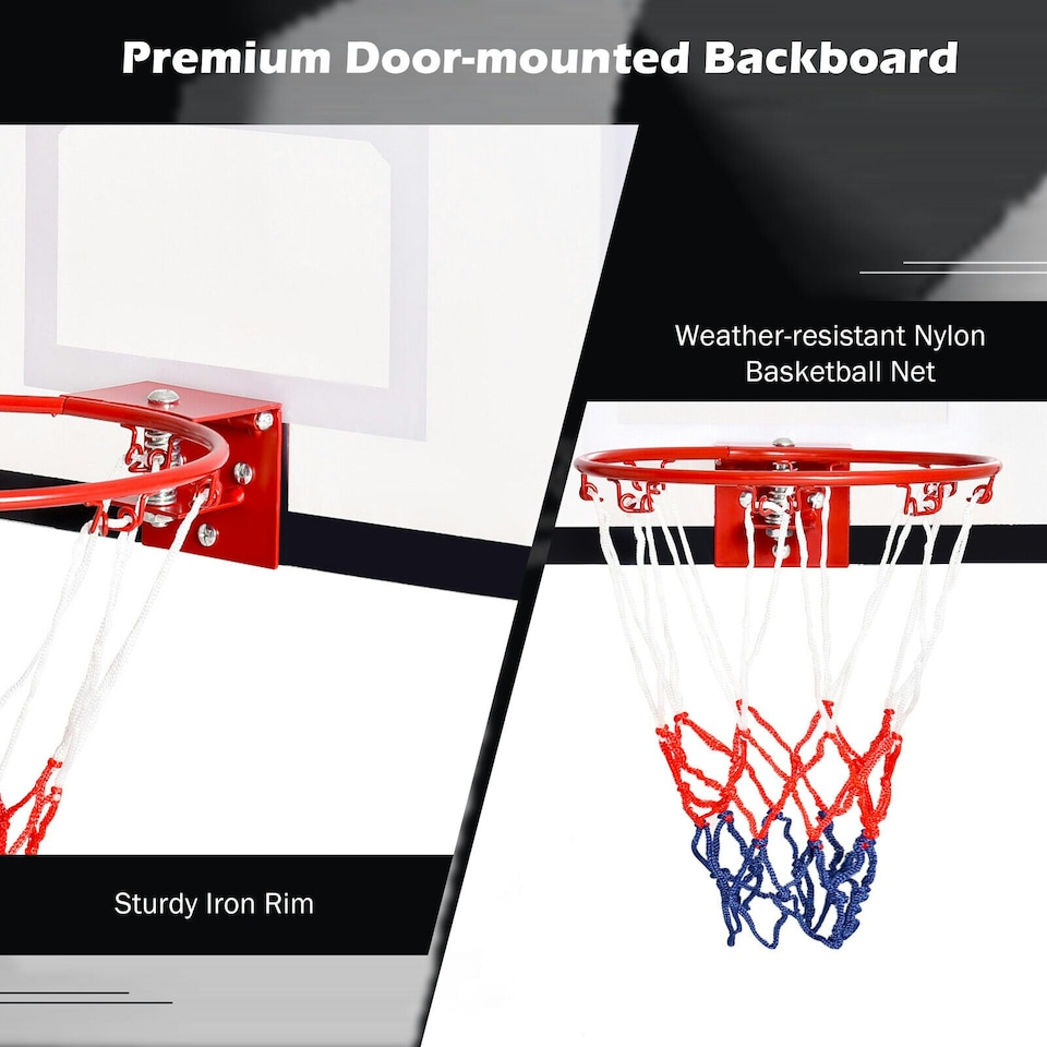 image 1 of COSTWAY Basketball Hoop Over-The-Door Basketball Backboard Red | Standard