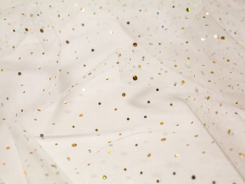 Minerva Core Range Cream Sequin Tulle Net Fabric for Dressmaking, 150cm / 59" Wide - per metre