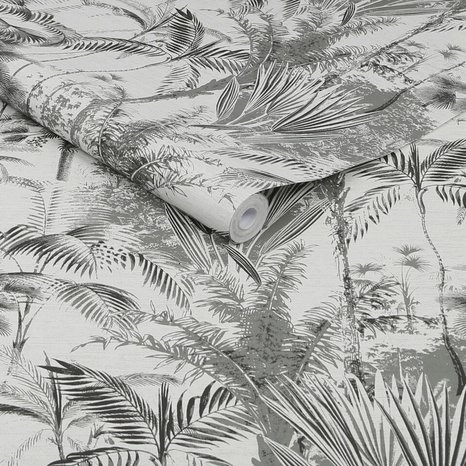 image 1 of Sublime JUNGLE TEXTURE MONO Wallpaper | Black | Black | 10m Length x 52cm Width