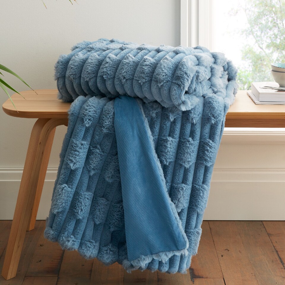 image 1 of Bianca So Soft Carved Faux Fur Blanket Throw | Blue