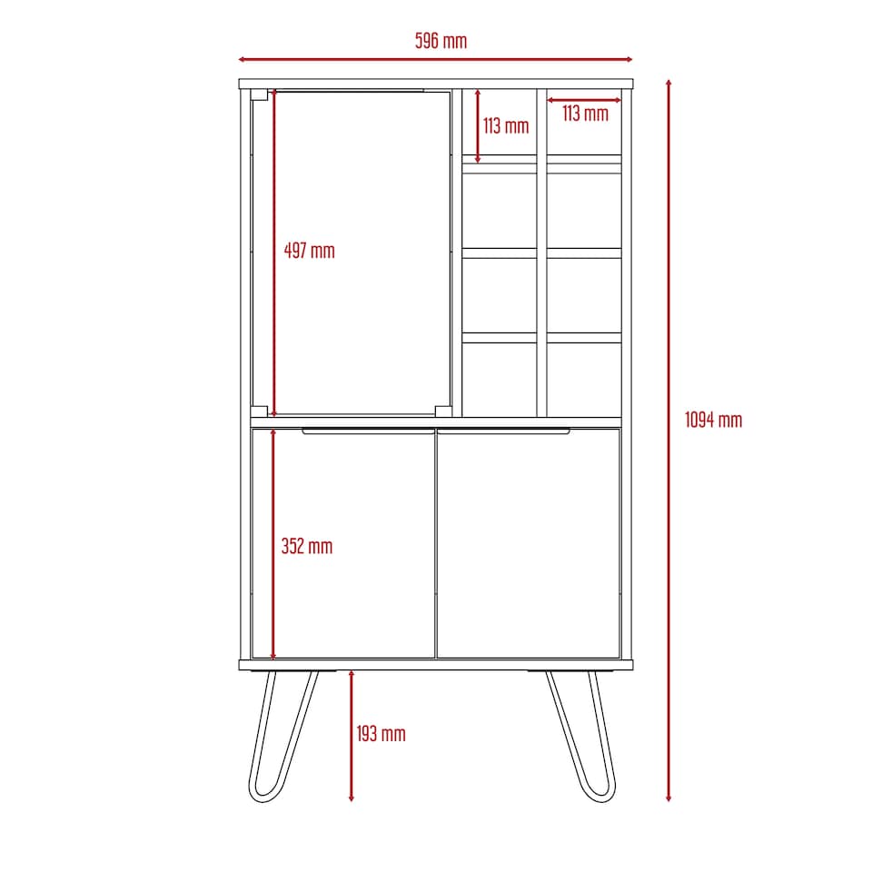 image 1 of Nevada Smoked Oak and Bleached Oak Effect Wine Cabinet - 2 Doors and 1 Glass Door with Hairpin Legs | Brown | Brown | 1