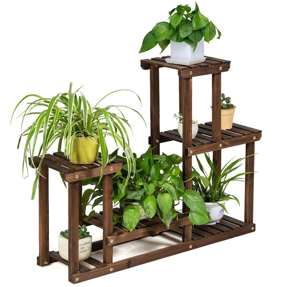 image 1 of COSTWAY Solid Wood Plant Stand Multi Layer Plant Pot Holder Brown