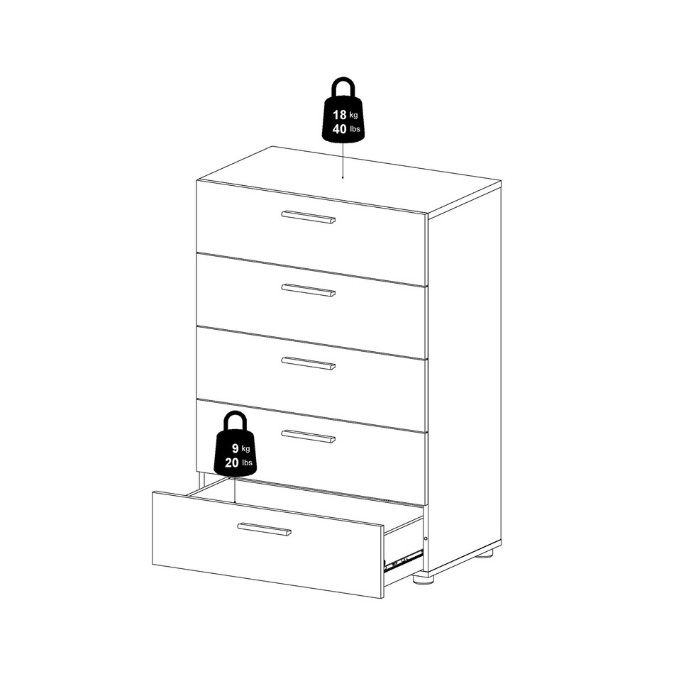 image 1 of Pepe Chest of 5 Drawers in Oak with White High Gloss