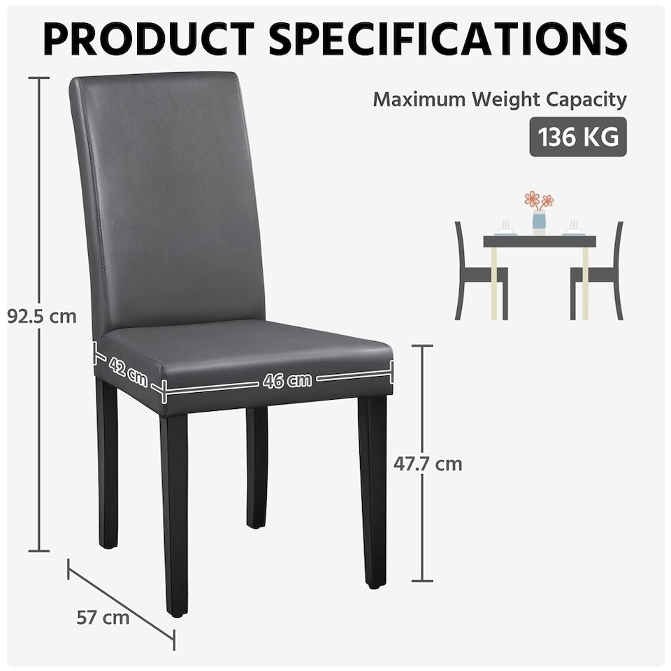 image 1 of Yaheetech Set of 4 Fabric Upholstered Dining Chairs Grey | Dark Grey