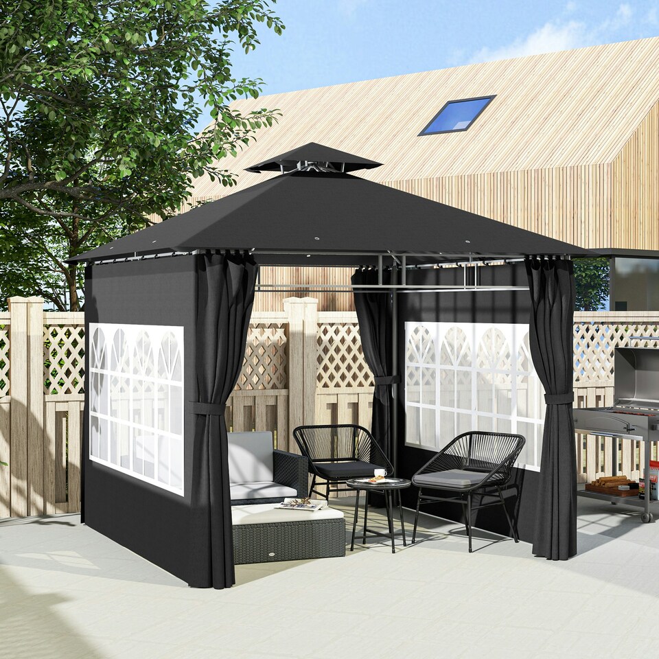 image 1 of Outsunny 3 x 3 m Garden Gazebo, Outdoor Gazebo Canopy Shelter, Black