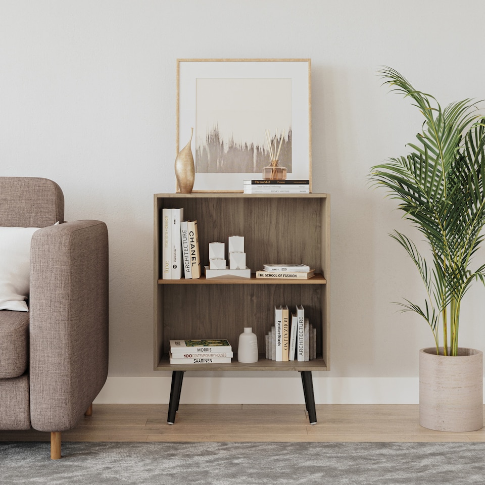 image 1 of 2-Tier Wooden Cabinet With Legs | Brown | Oak & Black | 1