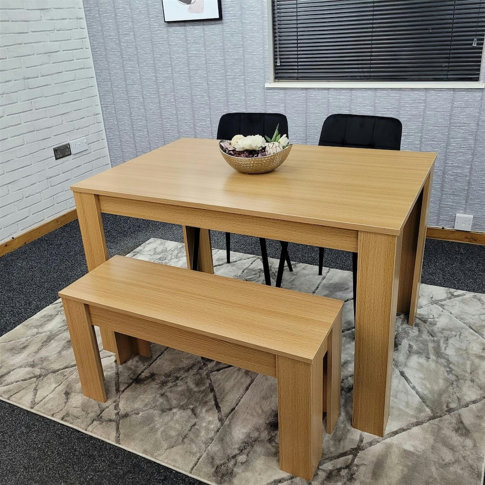image 1 of Modern Grey Dining Table Set with 2 Black Velvet Chairs And 1 Bench Dining Room Furniture | Black | One Size | 4
