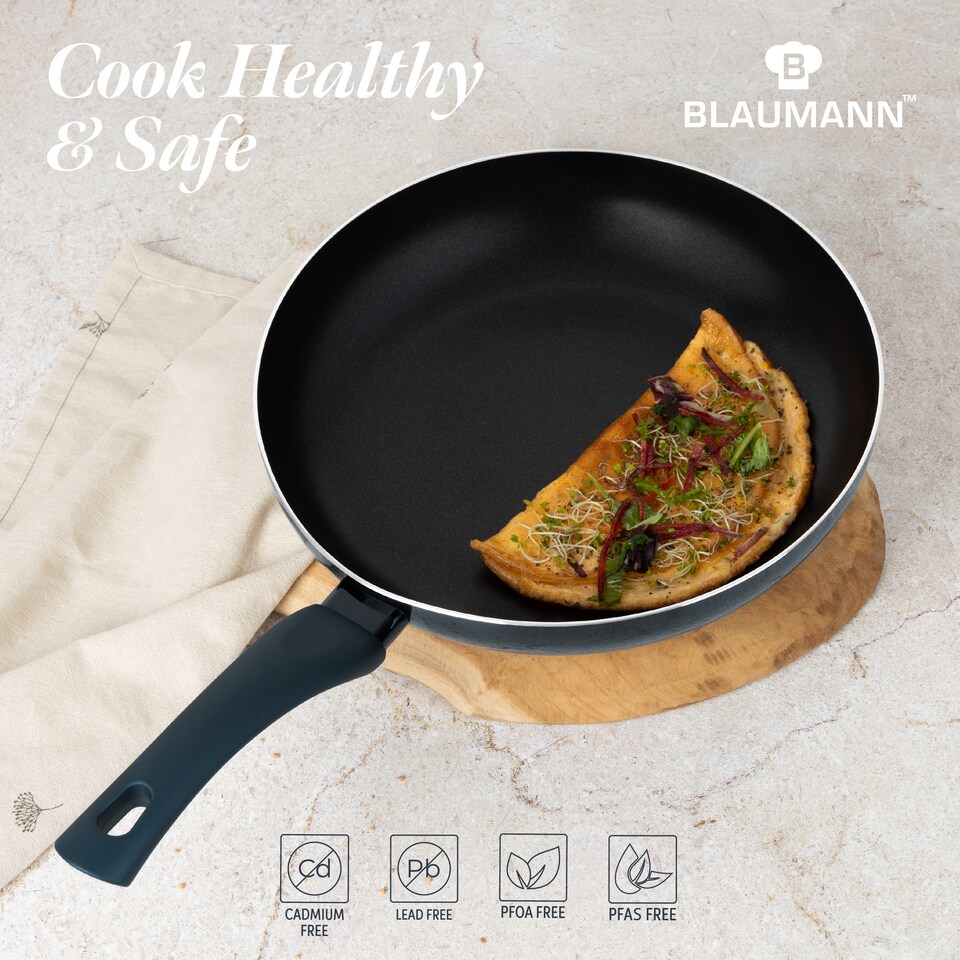 image 1 of Blaumann Cookware Frying Grill Pots Pan Saucepan Casserole Soft Touch Handle Lid | Black | Aquamarine | 28x5.5cm Frying Pan - 2.7L