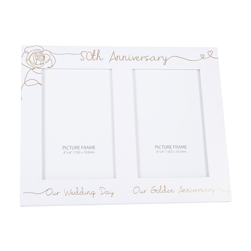image 1 of Beautiful Double Picture Frame for 50th Wedding Anniversary - Gold Foil Text | Gold | One Size