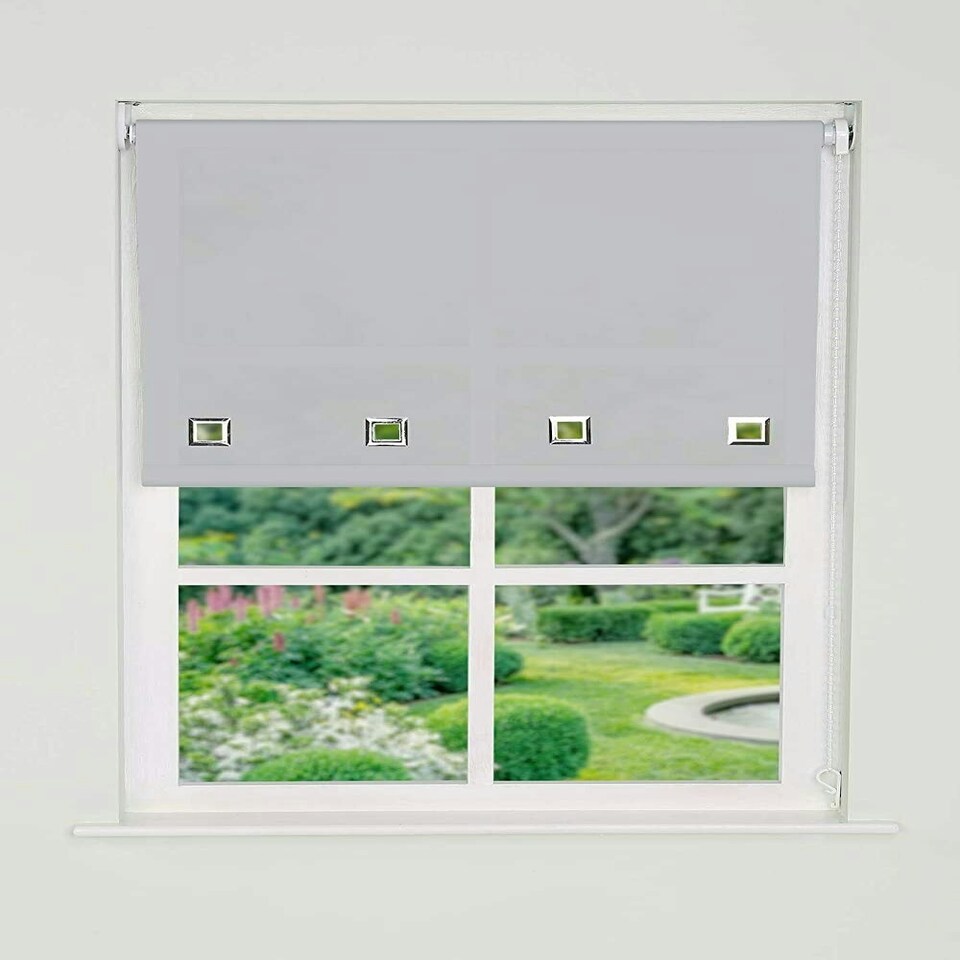 image 1 of 130cm Light Grey Square Eyelet Edge Roller Blind