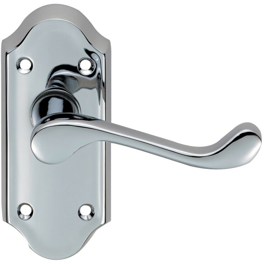 Loops PAIR Victorian Scroll Lever on Short Latch Backplate 112 x 48mm Polished Chrome