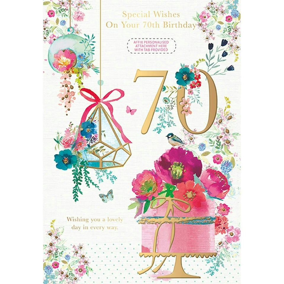 Words 'n' Wishes Female 70th 'Happy Birthday' Card, Age 70, Can be Personalised For Wife, Mum, Sister, Auntie, Gran, Nan Friend, Birthday for Her