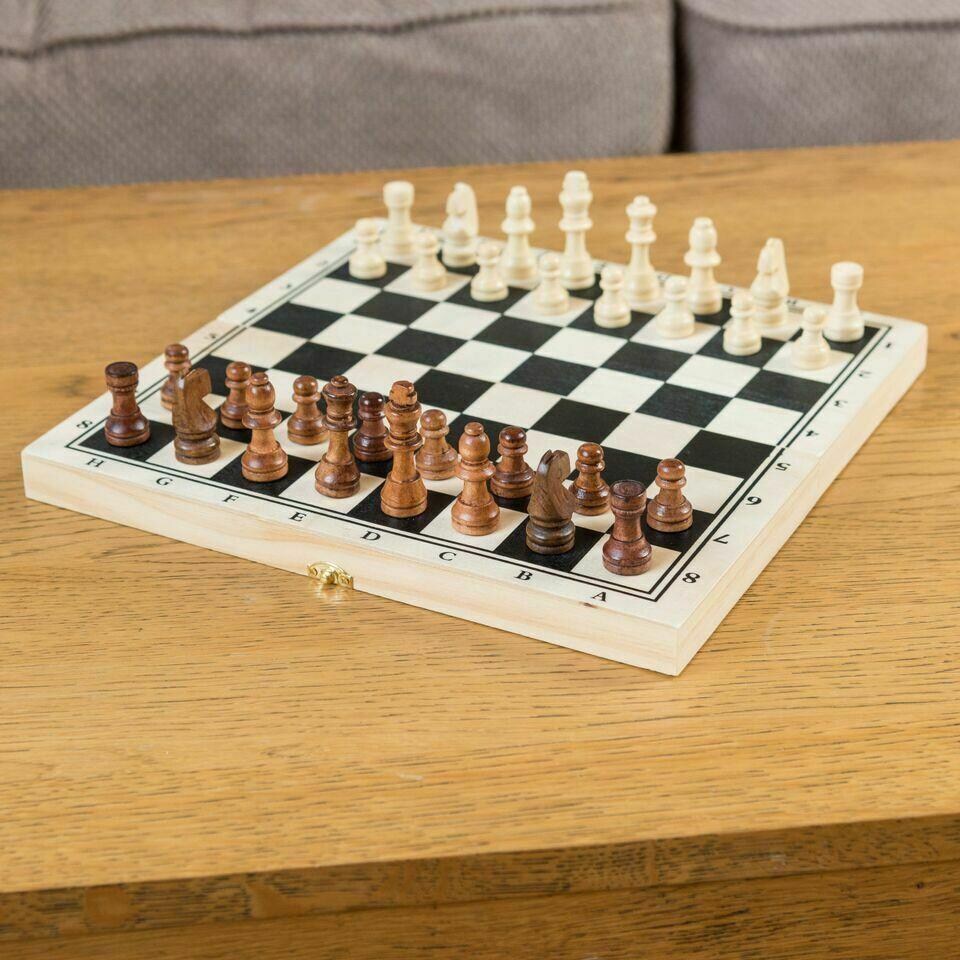 image 1 of The Magic Toy Shop 3-in-1 Chess Draughts Backgammon Compendium Wooden Board Game Set