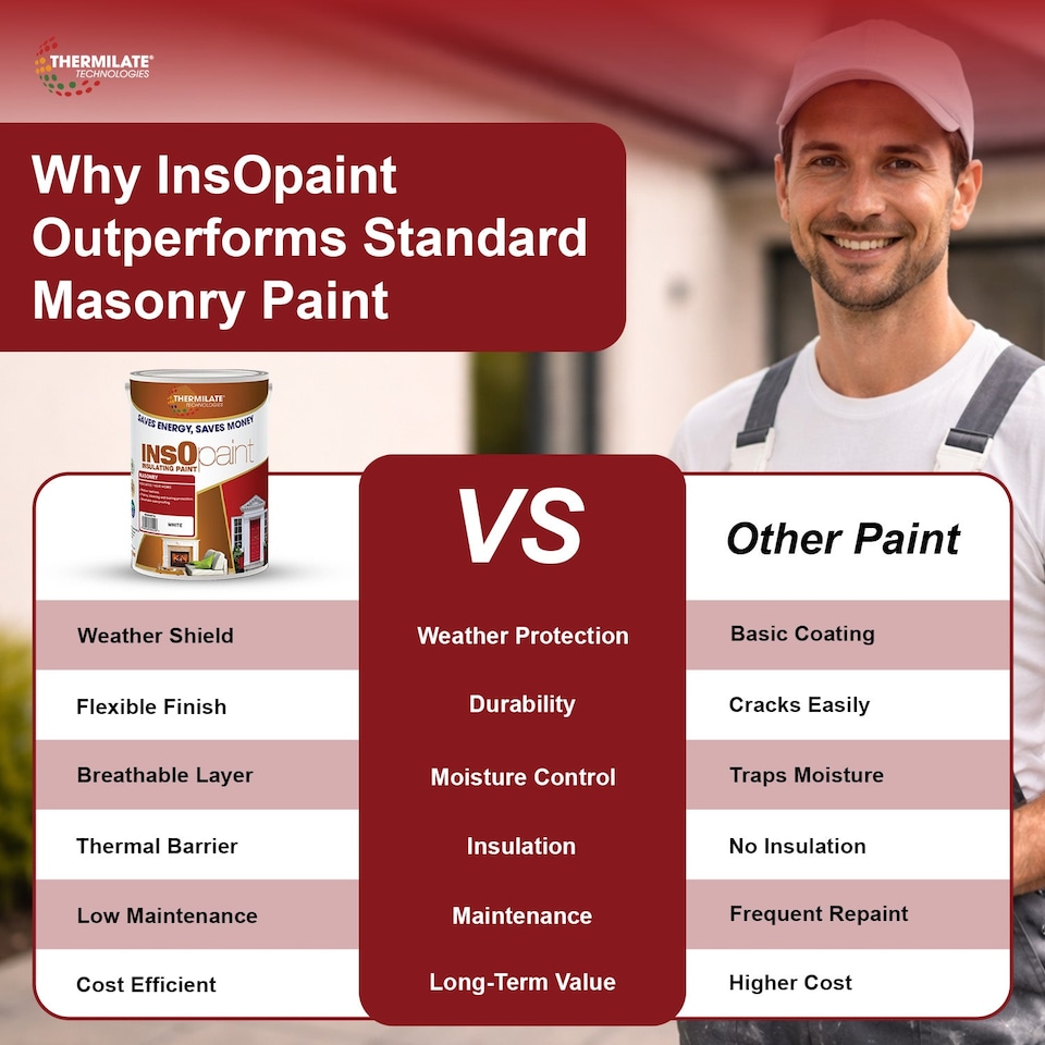 image 1 of InsOpaint Exterior Masonry Paint - Heat Reflecting, Insulating & Weatherproof Exterior Wall Protection - Matchstick - 5L