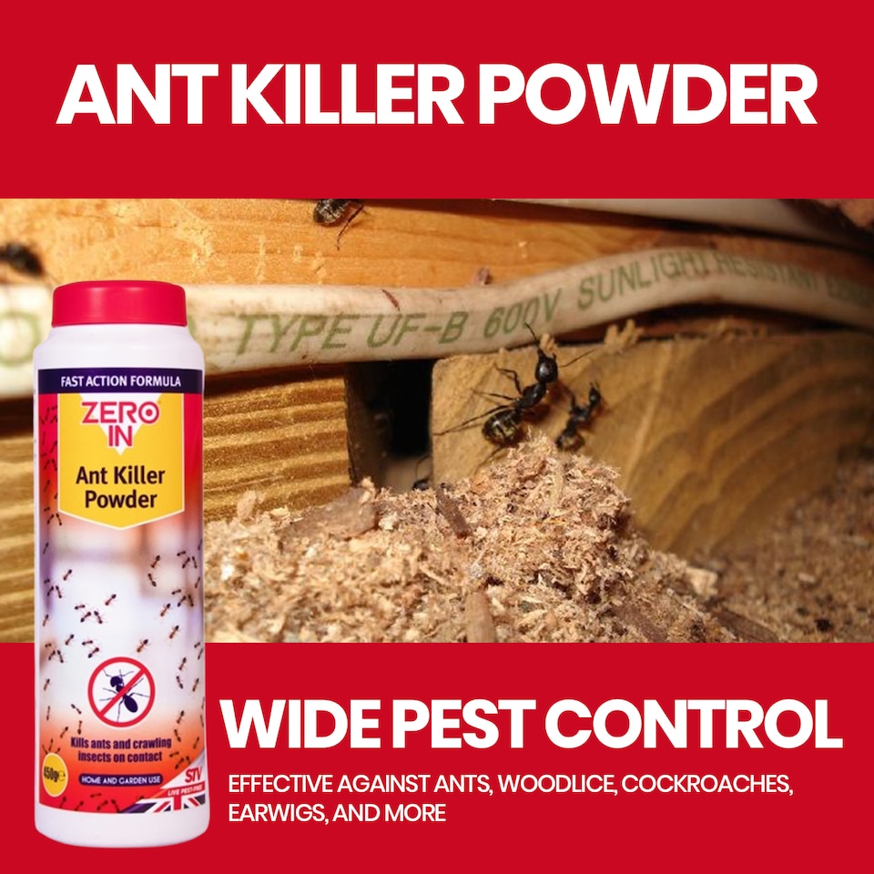 image 1 of Zero In Ant Killer Powder 450g Pack of 2 Crawling Insect Control Ant Cockroach Woodlice Earwig Indoor Outdoor Powder Treatment