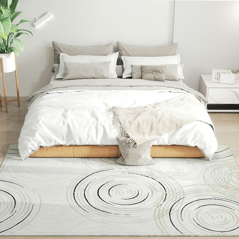 image 1 of HOMCOM Swirl Pattern Washable Area Rug, Allergy-Friendly Floor Carpet, Cream Cream | White | 230 x 160 cm