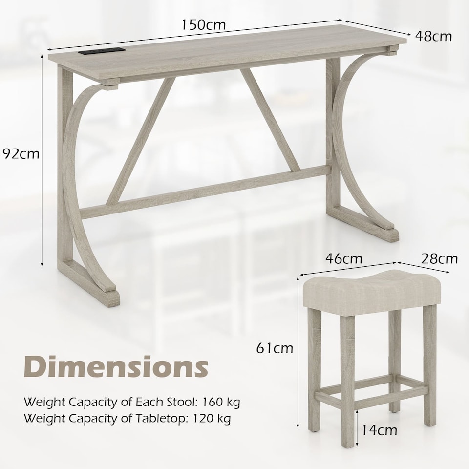 image 1 of COSTWAY 4-Piece Height Bistro Table and Saddle Seat Stools