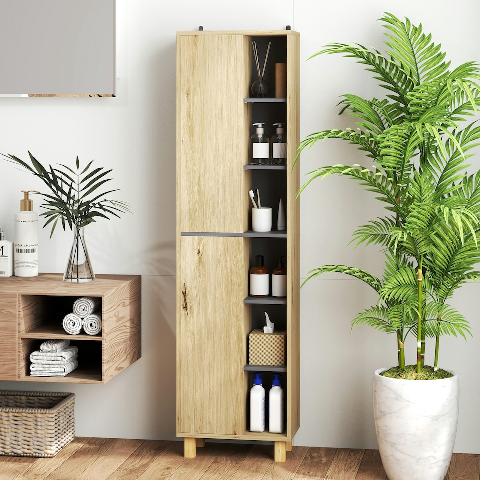 image 1 of HOMCOM Bathroom Storage Unit with 6 Open Compartments and 6 Shelves Yellow