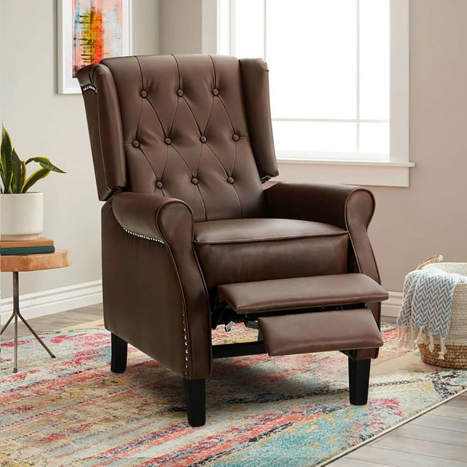 image 1 of Windsor Luxury Pushback Recliner Armchair Brown | Faux Leather