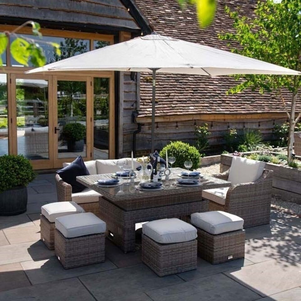 image 1 of Primrose Living Classic Rattan 8 Seater Sofa Set with Rising Table in Natural