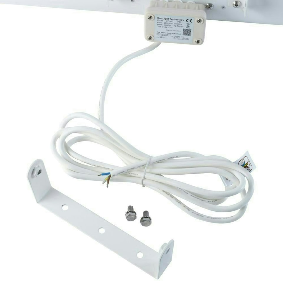 image 1 of 3kW Dual Wall Mounted Quartz Halogen Bulb Electric Infrared Patio Heater in White