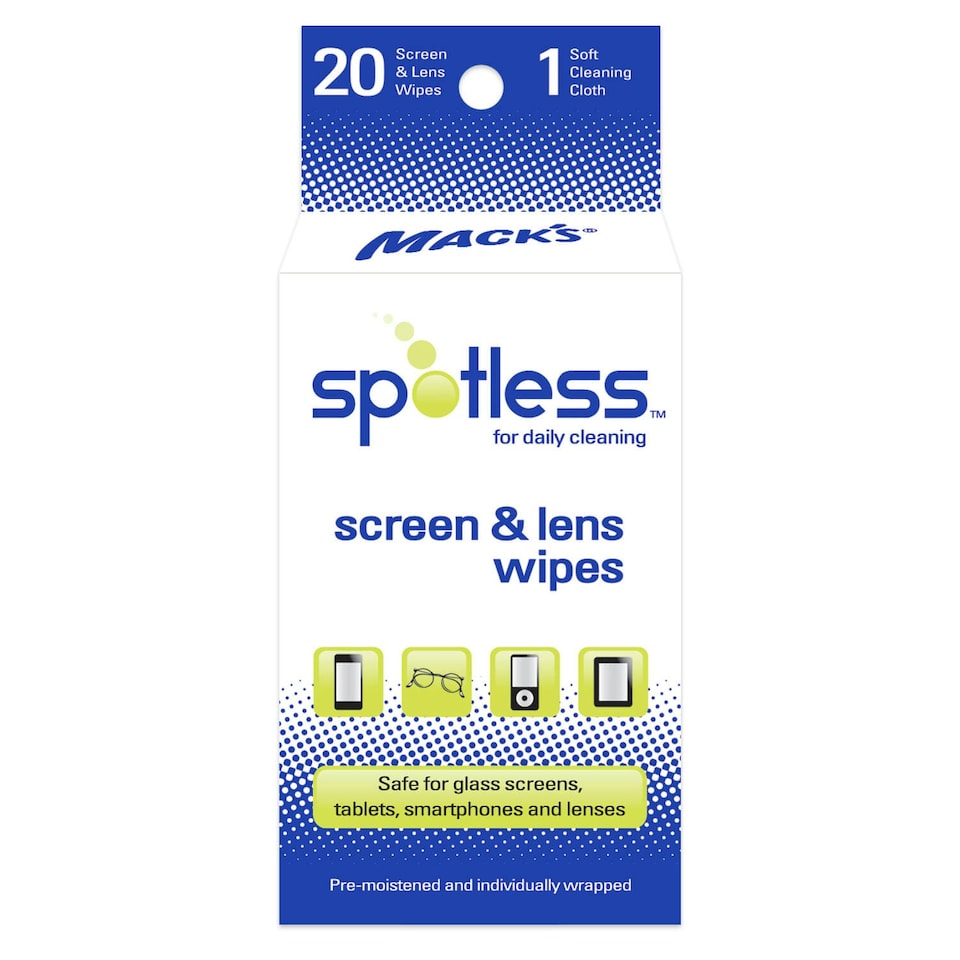 image 1 of Spotless Screen and Lens Wipes (Pack of 20) - White/Blue Blue