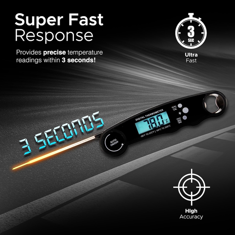 image 1 of Keplin Cook Digital Meat Thermometer Instant Read Foldable Probe Backlit LCD