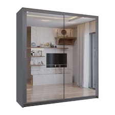 Sliding wardrobes 4U Modern Full Mirror Sliding Door Wardrobe Multi Size (90-203cm) & Color Options | Grey | Grey 150cm | 150cm