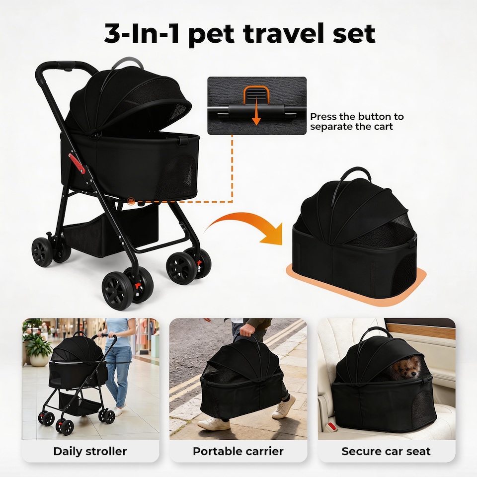 image 1 of Skylos Pet Stroller Dog Cat Puppy Pram Pushchair Travel Cart Buggy Carrier