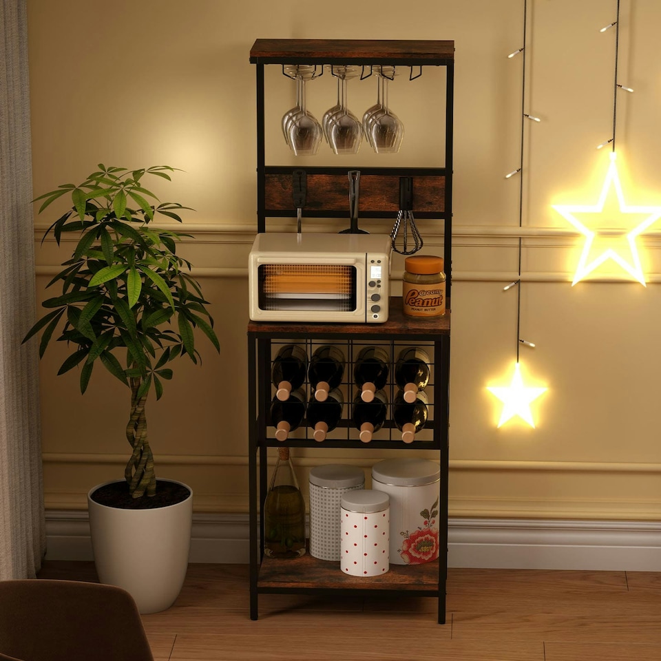 image 1 of COSTWAY Freestanding Wine Rack Floor Wine Bar Cabinet