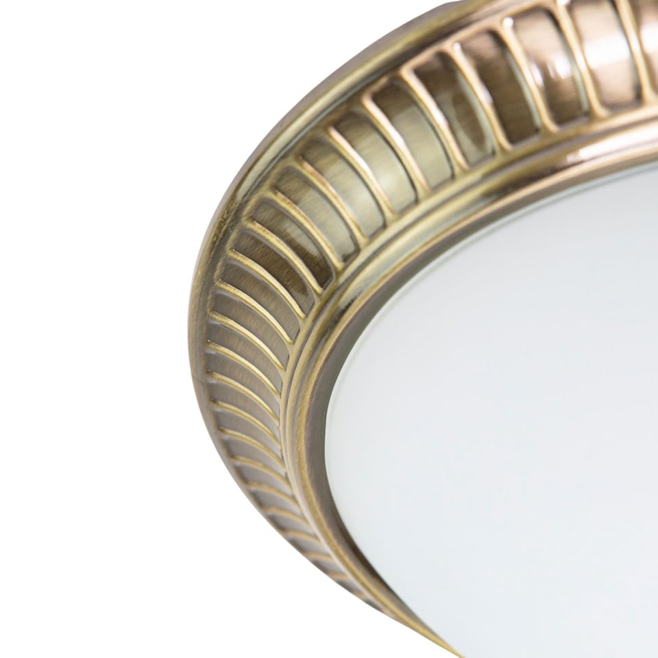 image 1 of Traditional Antique Brass Flush Ceiling Light Fitting with Opal Glass Diffuser | Gold | Antique Brass | 1