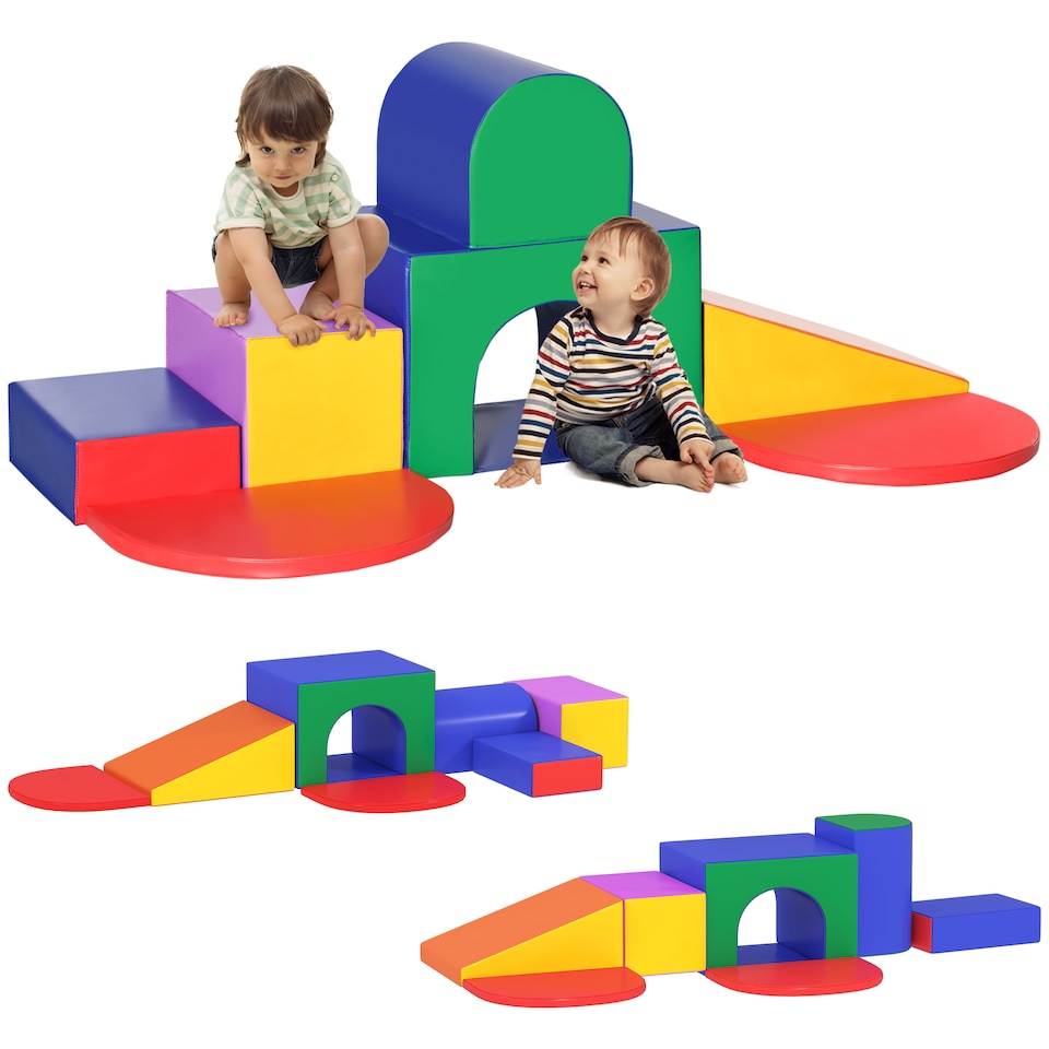 image 1 of HOMCOM 7 Pieces Kids Foam Soft Play Set Toddler Indoor Climbers Play Structures