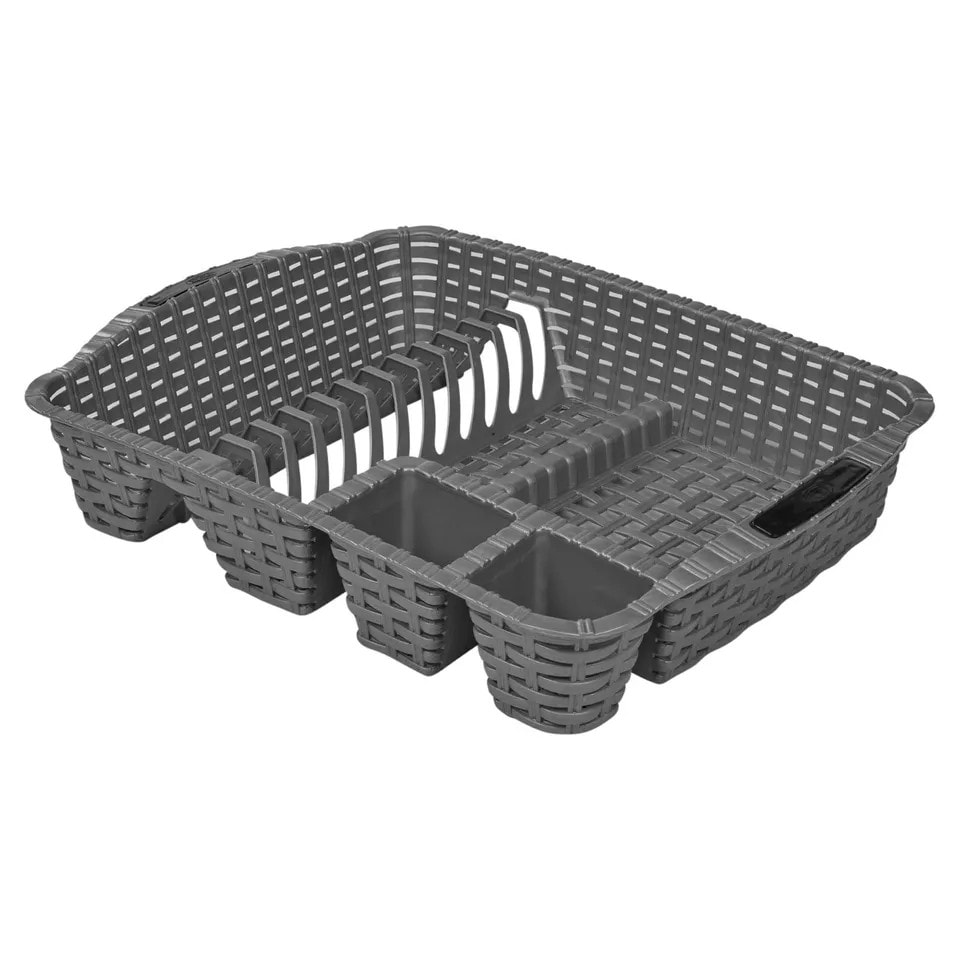 image 1 of Rattan Effect Dish Drainer with Tray | Grey | 1