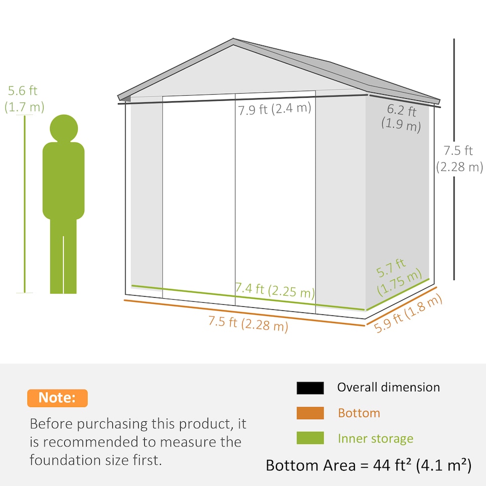 image 1 of Outsunny 8 x 6ft Garden Shed Storage w/ Foundation Kit, Vents, Grey | Grey