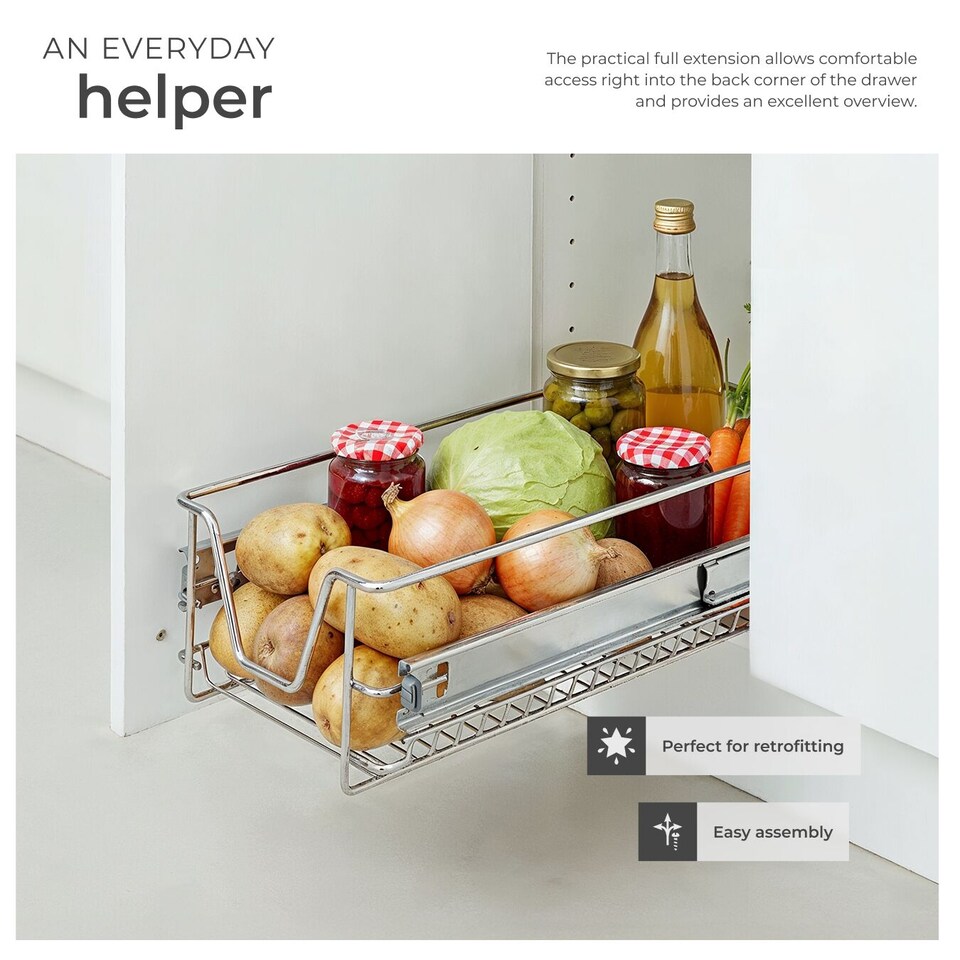 image 1 of Drawer with Telescopic Runners - chrome finish, adjustable width, with full extension | Grey | grey | 40 cm | 1