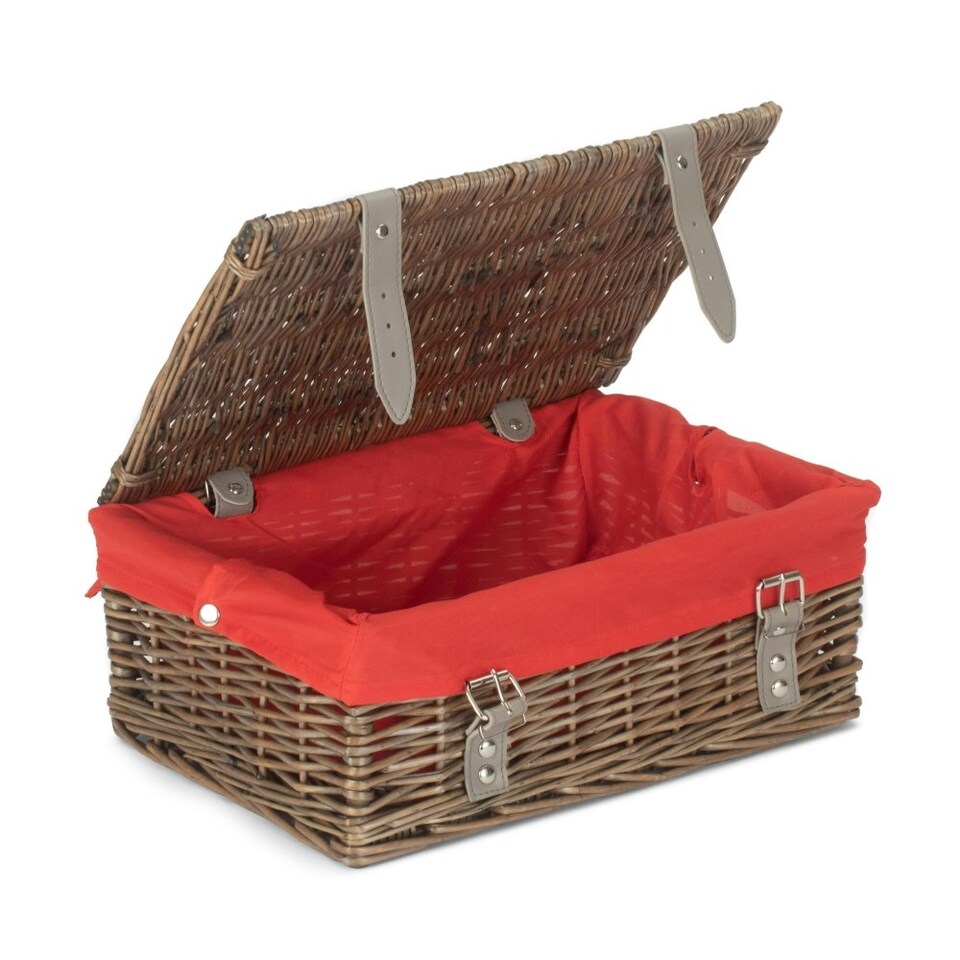 image 1 of 35cm Antique Wash Wicker Picnic Basket with Lining Red | Red | One Size