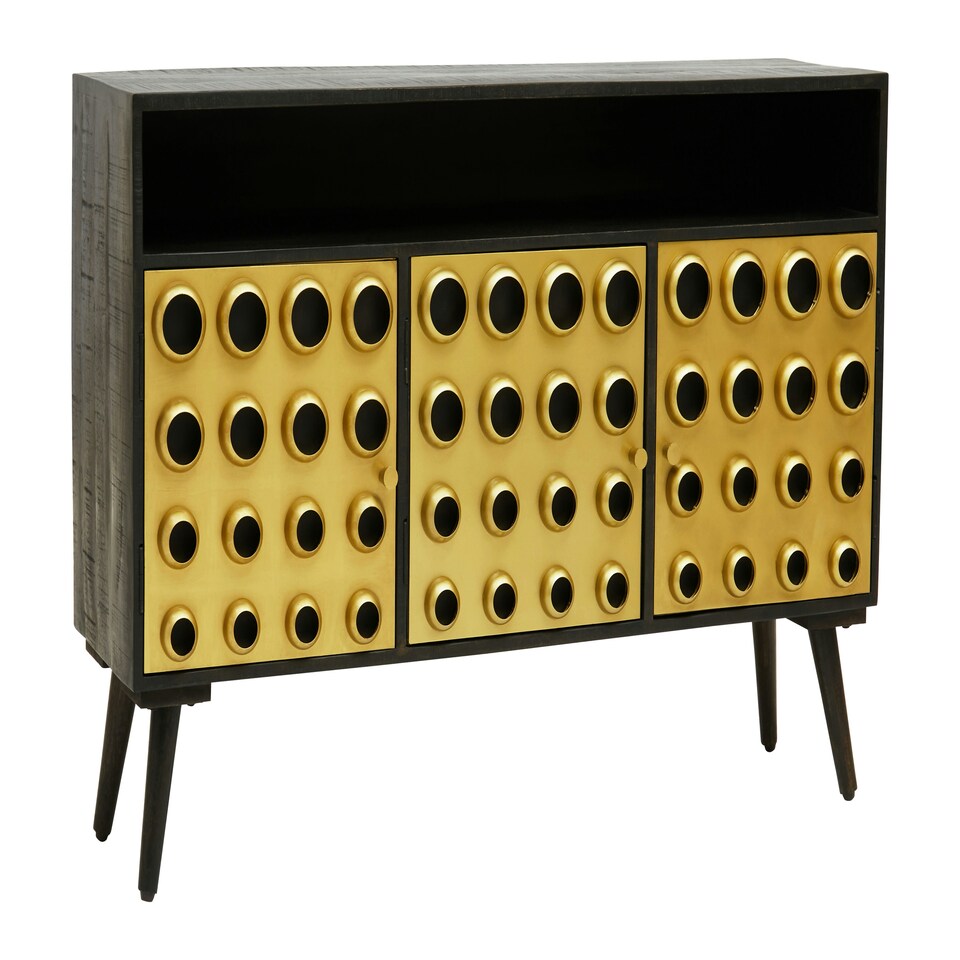 image 1 of Interiors by Premier Stylish Three-Drawer Mango Wooden Sideboard, Mid-Century Modern Side Board for Living Room Organization Gold