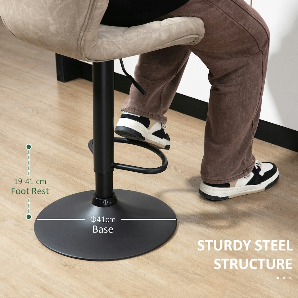 image 1 of HOMCOM Adjustable Height Bar Stools Set of 2, Swivel Barstools Light Khaki