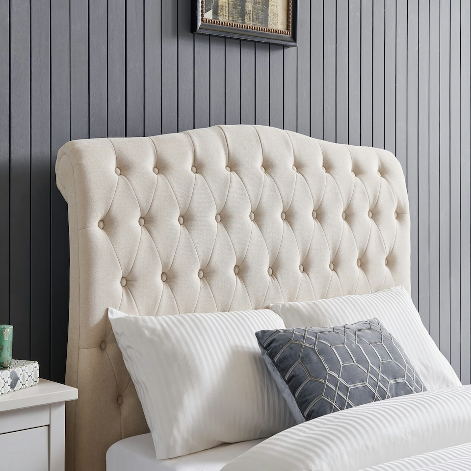 image 1 of 6ft Super King Fabric upholstered, natural beige,buttoned back,curved bed frame,bedstead