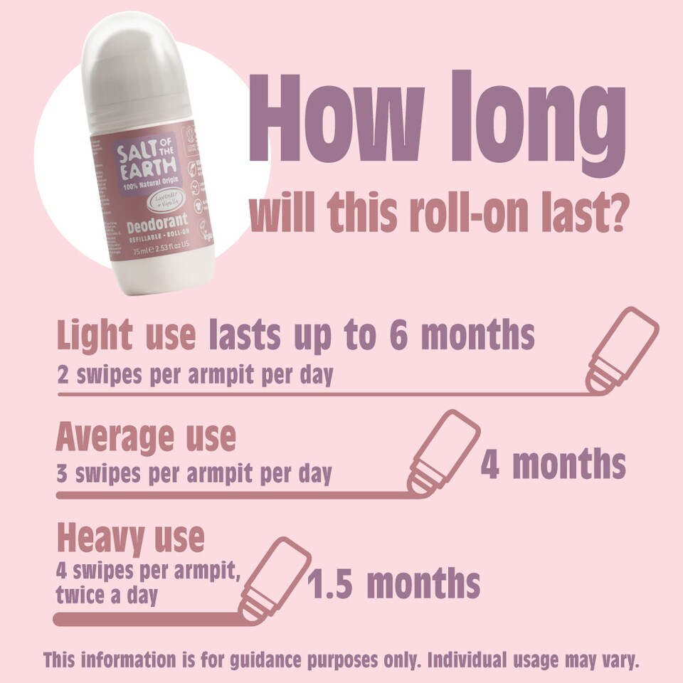 image 1 of Salt of the Earth Refillable Roll On Deodorant with Natural Ingredients Lavender & Vanilla Vegan Smart Refillable Format 75ml | Pink