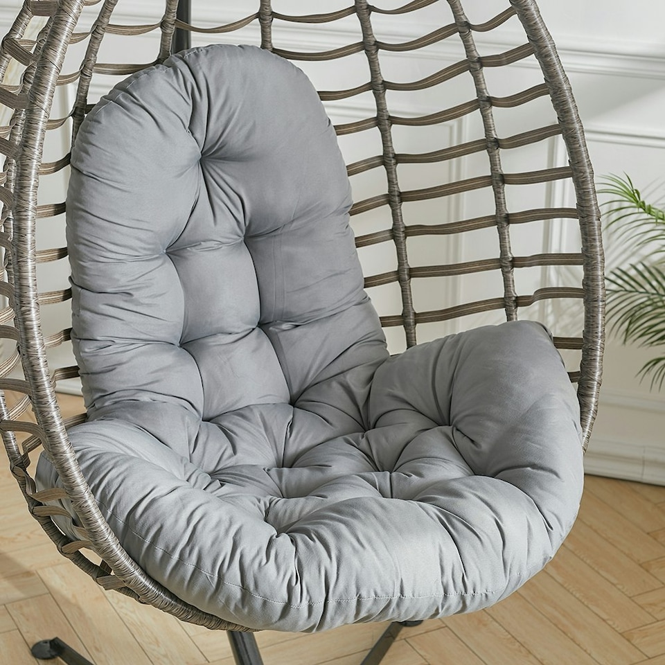image 1 of Living and Home Thick Hanging Egg Chair Cushion with High Back - Dark Grey