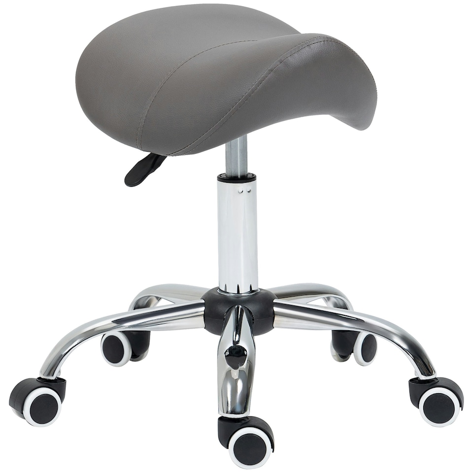 image 1 of HOMCOM PU Leather Saddle Stool w/ Moulded Padded Seat Adjustable Height Grey