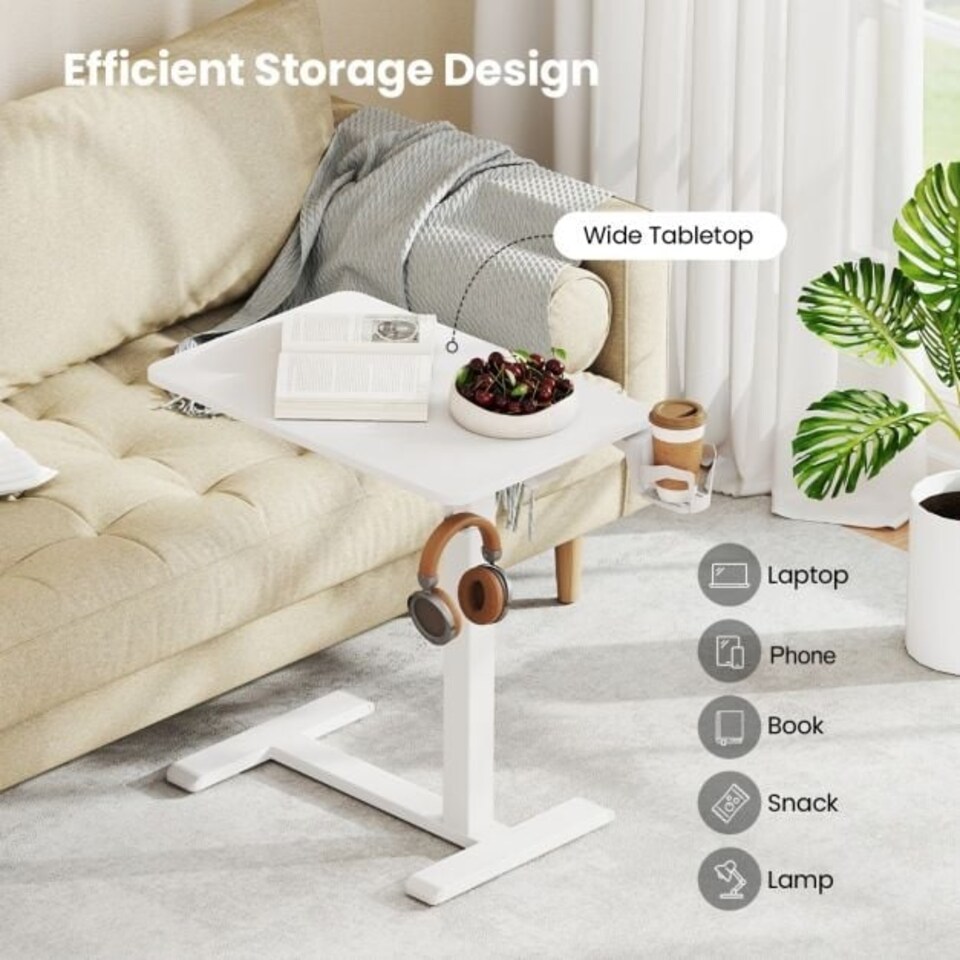 image 1 of COSTWAY Height Adjustable Computer Table with Cup Holder White White