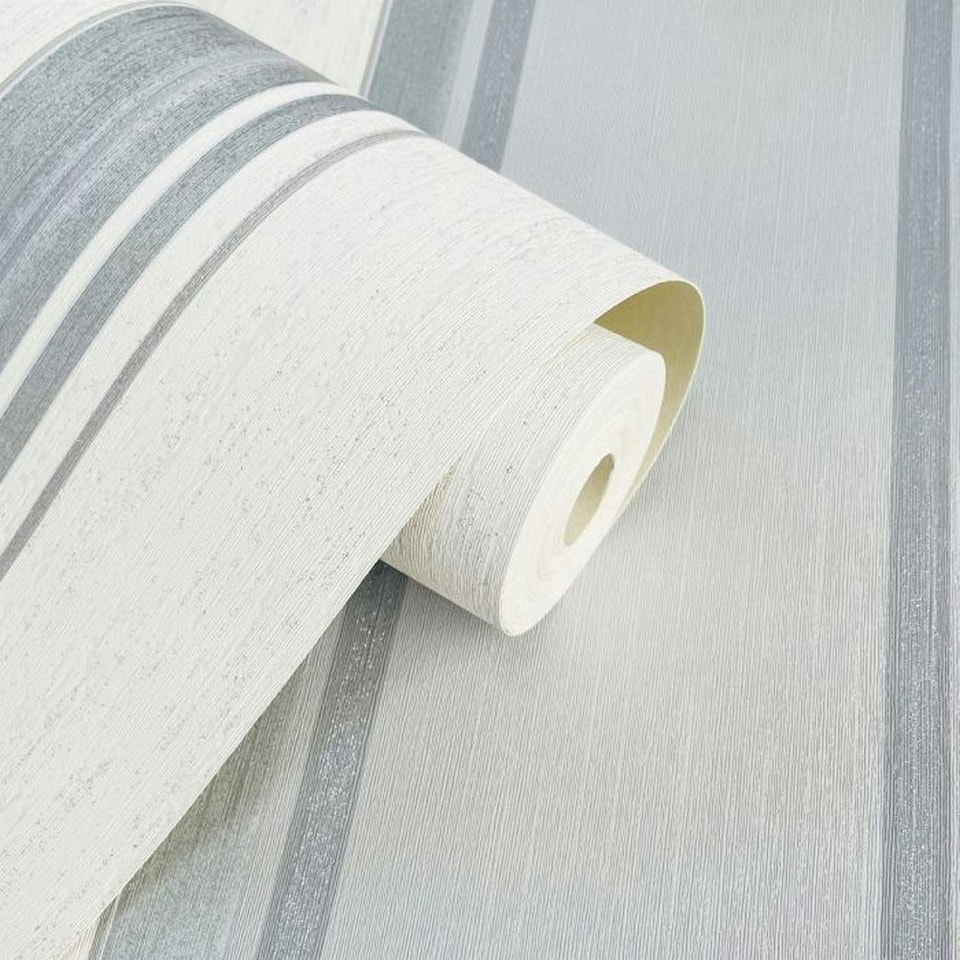 image 1 of Vymura Stripe Textured Wallpaper - Dove Grey - 33ft x 20.5in White