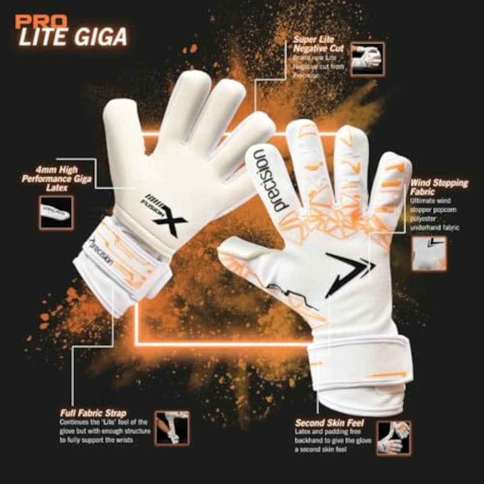 image 1 of ​​Precision Fusion X Pro Lite Giga Professional Football All Ages Goalkeeper Gloves, White Orange, 9