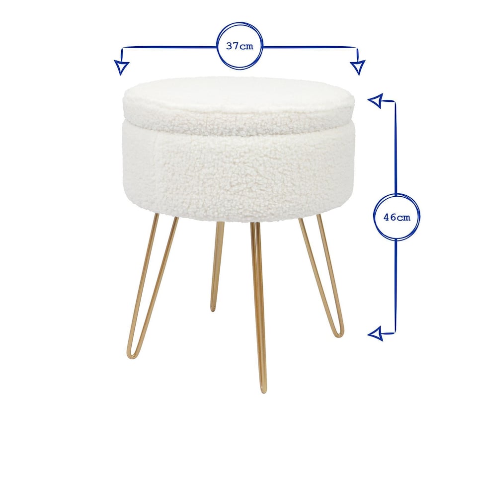image 1 of Harbour Housewares Boucle Storage Footstool - Round Modern Dressing Table Footstool Vanity Seat Chairs - 46 x 37cm Silver Legs | Silver | Cream/Silver | Pack of 1 | 1