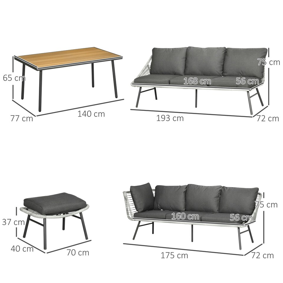 image 1 of Outsunny 5 Piece Rattan Garden Furniture Set with Sofa, Coffee Table, Grey