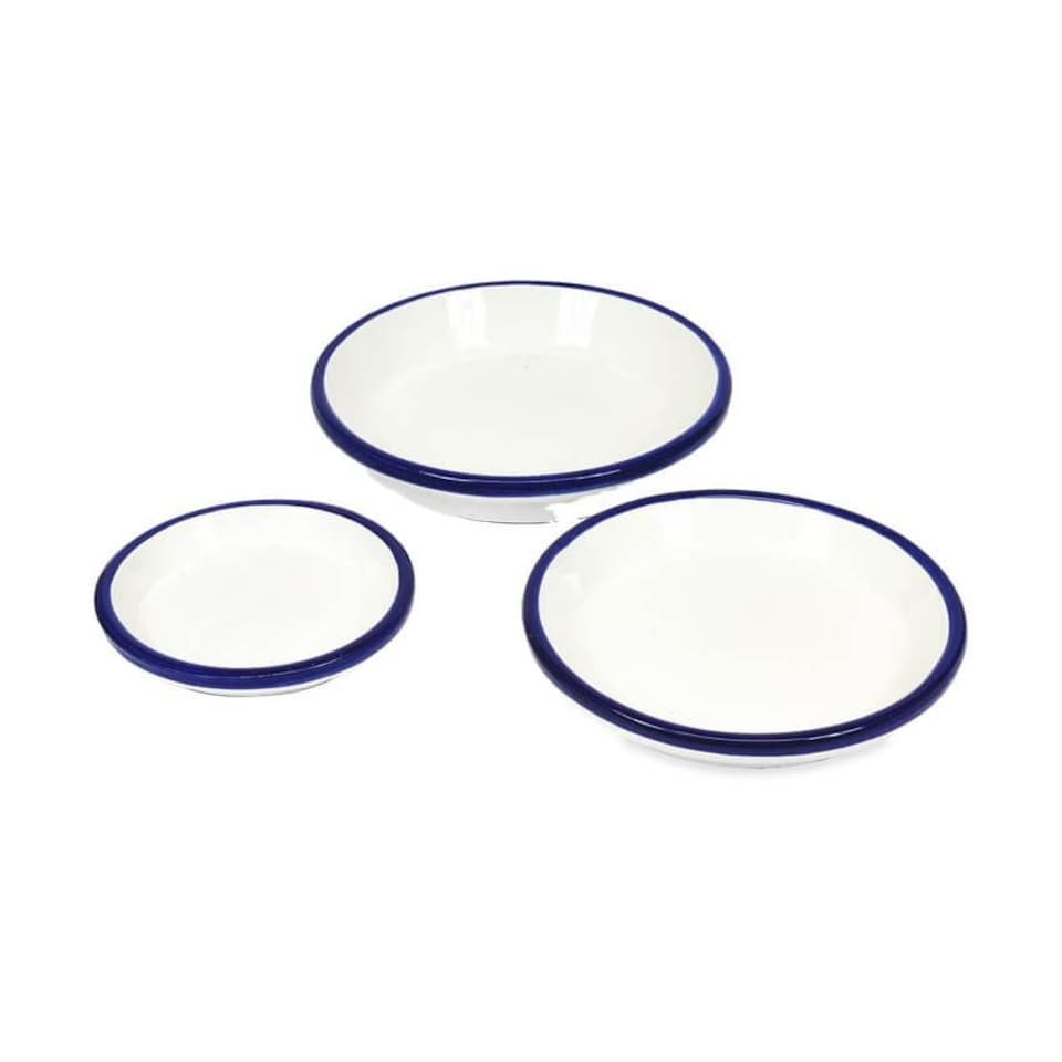 image 1 of Verano Spanish Ceramics Set of 3 Plant Pots & Drainage Plates - 16-29cm Blue Floral